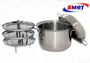 Кастрюля для варки мантов АМЕТ КЛАССИКА-ПРИМА 5.0л, 3 вставки, диаметр 22см (нержавеющая сталь, ТРС-3) 1с2340 г.Аша